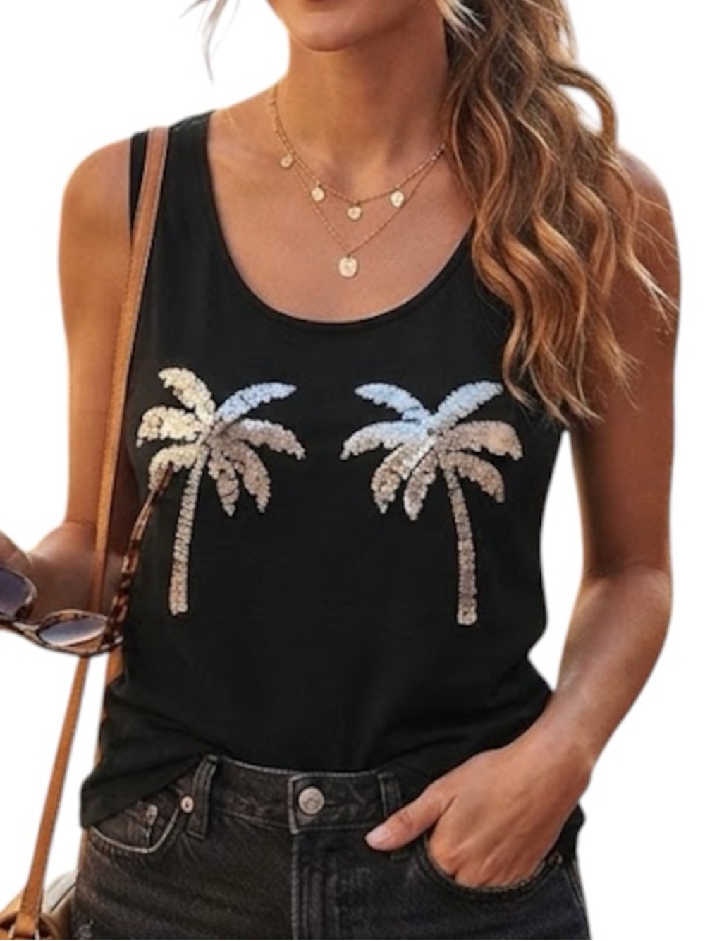 PINK VICTORIA'S SECRET Sequin Bling Palm Tree Tank Indie Sleaze Small